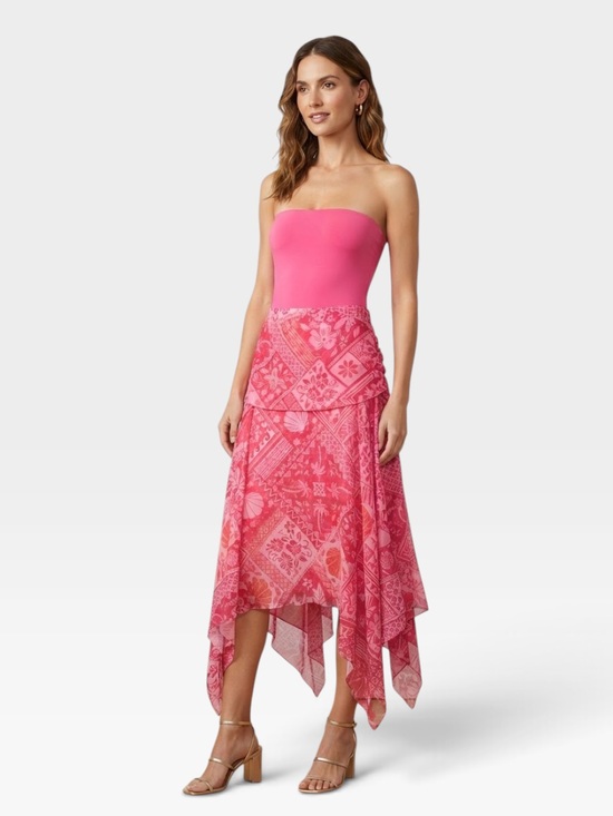 Derek Heart Dresses & Skirts - Drek Heart Pink Tropical Mesh Asymmetrical High Low Skirt XL Patchwork Lined